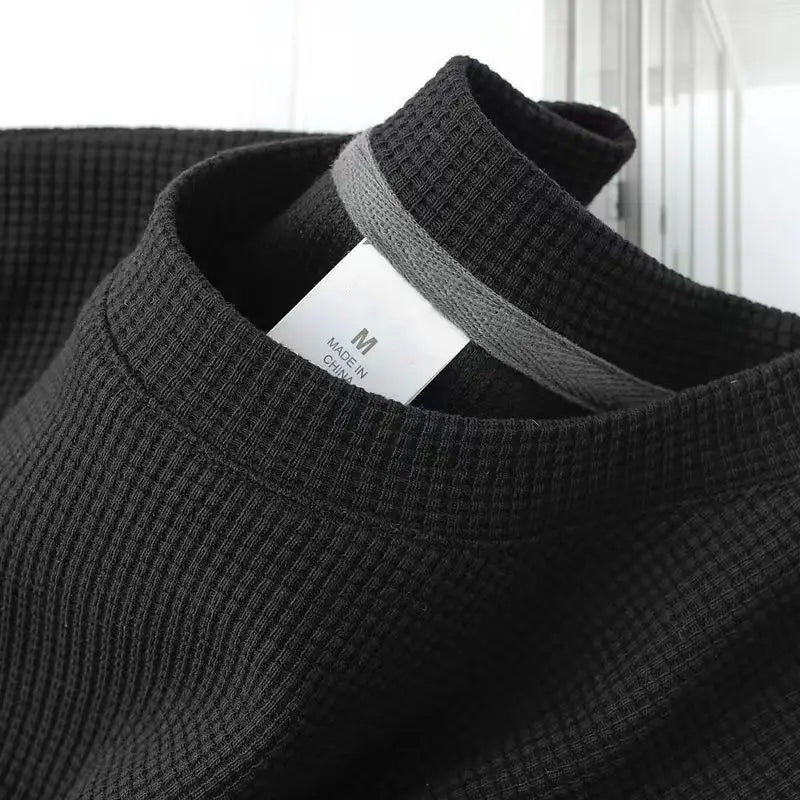 Men's New Summer Waffle Round Neck Short Sleeve T-Shirt Comfortable Breathable Short-Sleeved Top for Casual Wear