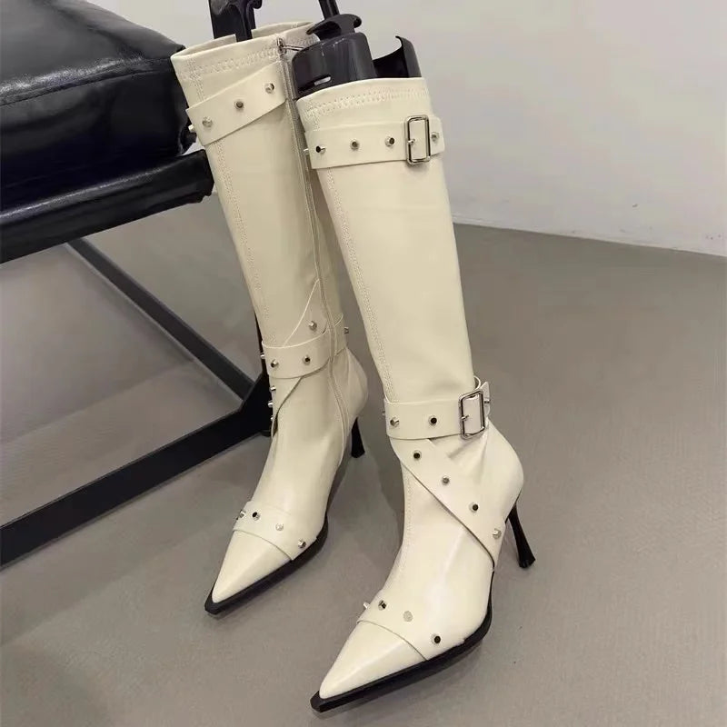 New Style Thin High Heel Women Boots 2024 Pointed Toe Women's High Tube Thinner-looked High Heel Long Boots Zip Boots Mujer
