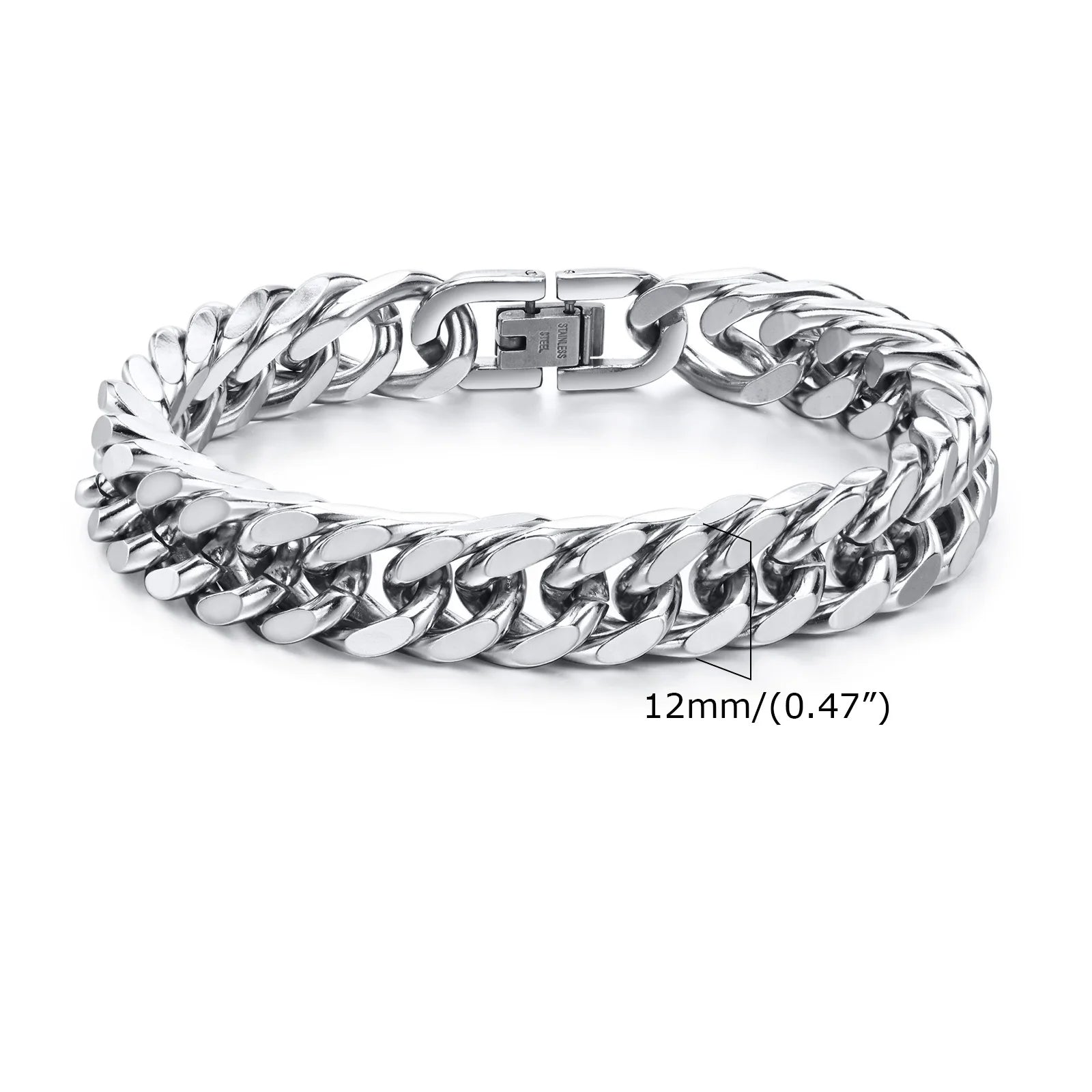 Stylish Double Curb Chain Bracelets for Men Boys,8/10/12/15mm Stainless Steel Miami Link Wristband,Punk Jewelry Gifts