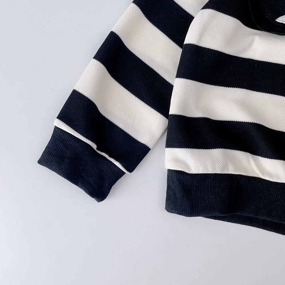 Girls' Long Sleeve Set Autumn and Winter New Girls' Large Lapel Pleated Stripe Top+Bell-bottoms Two Piece Girls' Set