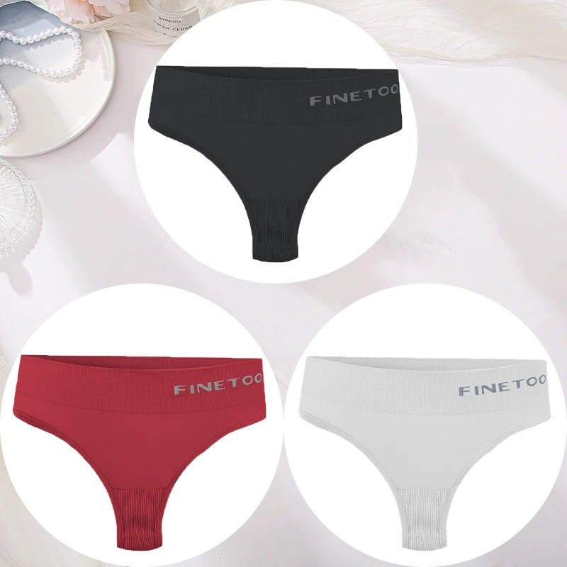 3PCS/Set Women's Panties Sexy Underwear FINETOO Large Size Thong Women Seamless Panties High Waist Girls Thongs M-2XL