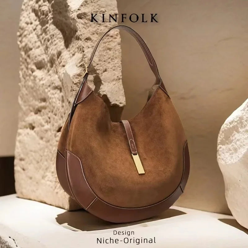 Trendy Cross-Border Women's Underarm Chamois Leather Ruffle Design Dumpling Bag Tote Bag Moon Shark Bag Handbag Chic Style