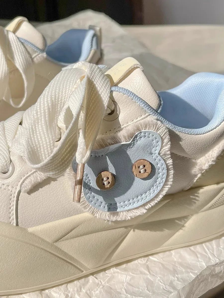 Spring Women's Dopaamine Board Shoes Versatile Thick Bottom Bread Style Casual Chic Sneakers Rubber Outsole Anti-Slip Synthetic