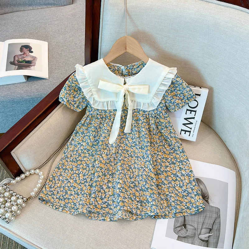 Baby Girl Dresses Summer Floral Bow Short Sleeve Girls Dresses Cute Cotton Girls Dresses Baby Clothes Girl 
