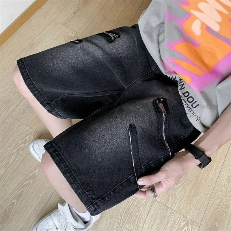 With Pockets Loose Bermuda Half Baggy Man Denim Shorts Long Wide Short Jeans Pants for Men Trend 2025 Harajuku Designer Blue Emo