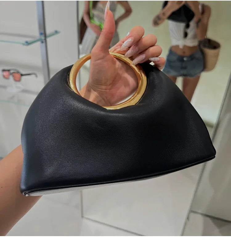 High Quality Women's Clutch Evening Purse Elegant Top-handle Moon Hobo Handbag Shoulder Crossbody Vegan Leather Bag for Party
