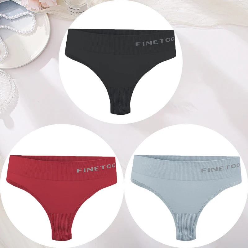 3PCS/Set Women's Panties Sexy Underwear FINETOO Large Size Thong Women Seamless Panties High Waist Girls Thongs M-2XL