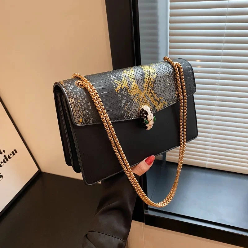 Trendy Crocodile Pattern Double Layer Flip Cover Crossbody Small Square Bag Women's Fashionable Chain Strap Handbag