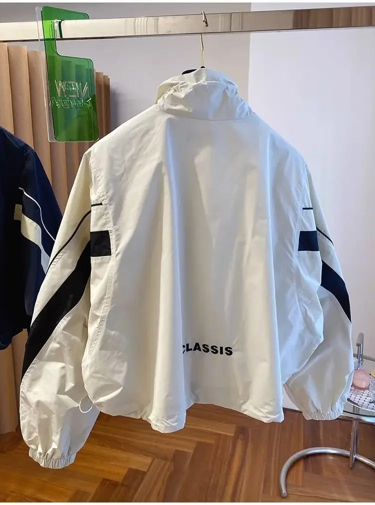 2024 New Design SensibilityNiche Loose-Fit Casual Drawstring Stand Collar Jacket Women's Spring Autumn Baseball Uniform