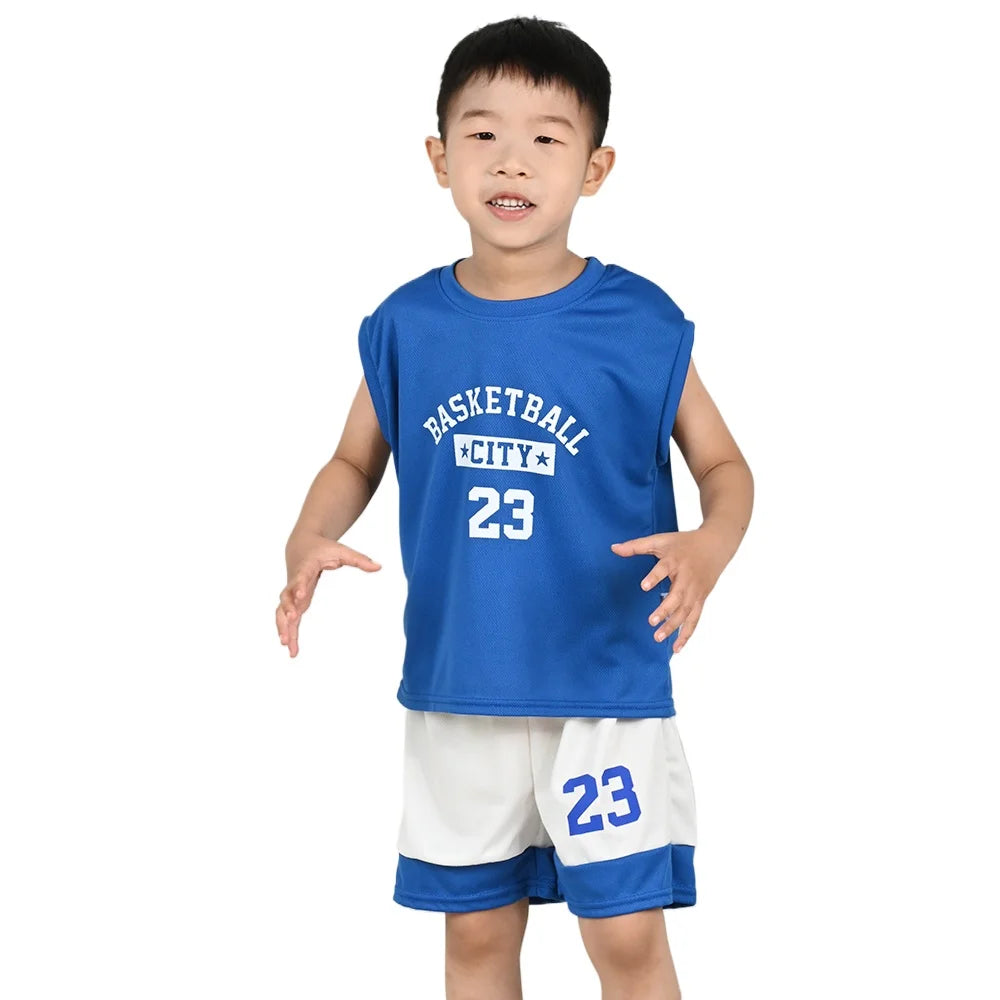 Summer Kids Quick Drying Sports Set Children Letter Printed Vest+Shorts Outfit Boys Loose Thin Sleeveless Tops Basketball Suits