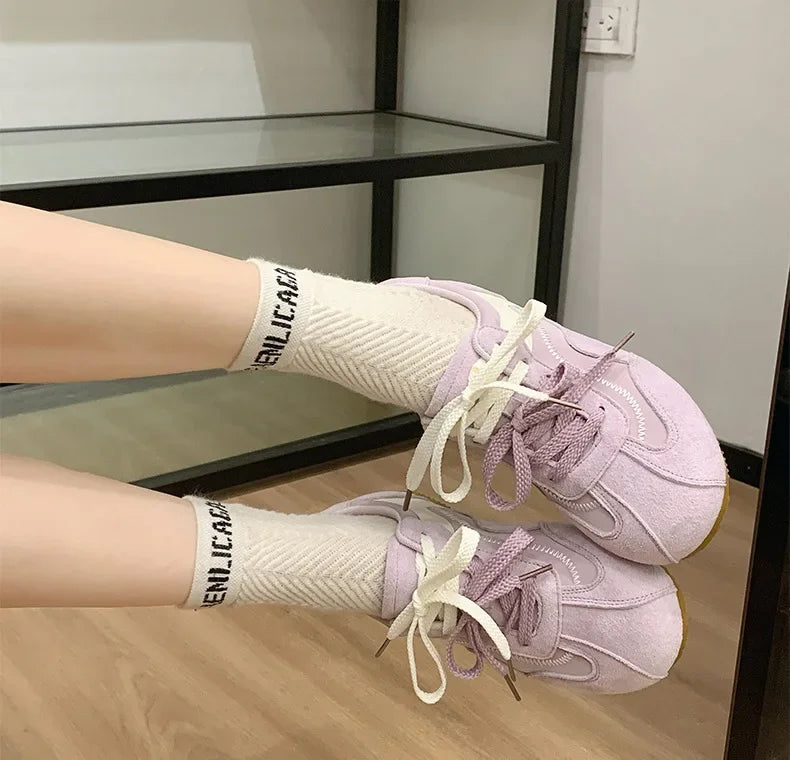 Women's Spring Summer Breathable Flat Casual Deqin Shoes Versatile Slip-On Flats Comfortable Polyurethane Outsole Striped Patter