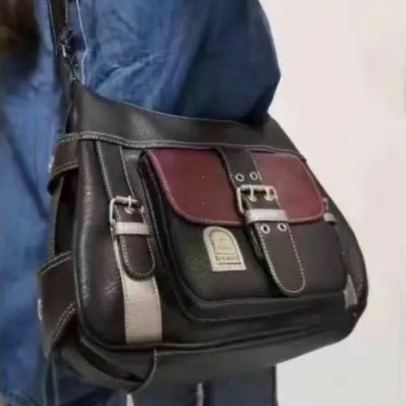 Y2K Vintage Crossbody Bag Women's Tote High Quality PU Leather Shoulder Bag Hip Hop Messenger Bag Female Large Handbag Commuter