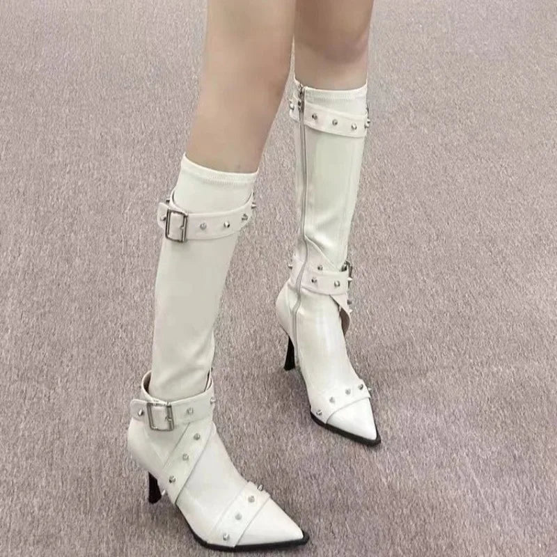 New Style Thin High Heel Women Boots 2024 Pointed Toe Women's High Tube Thinner-looked High Heel Long Boots Zip Boots Mujer