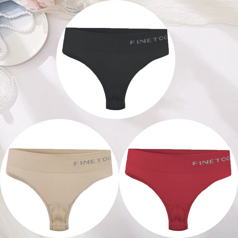 3PCS/Set Women's Panties Sexy Underwear FINETOO Large Size Thong Women Seamless Panties High Waist Girls Thongs M-2XL