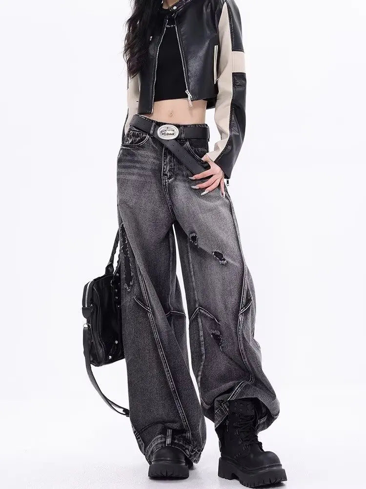 Design-sensual Wide-leg Jeans for Women in Spring and Autumn New Style High Waist Loose and Slimming Floor Baggy Women's
