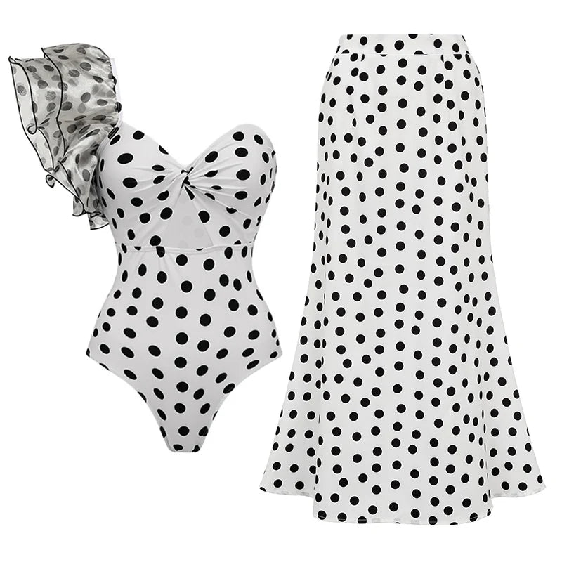 2024 New Off Shoulder Bow Tie One Piece Swimsuit Set Summer Swimwear Women Beachwear Luxury Bathing Suit