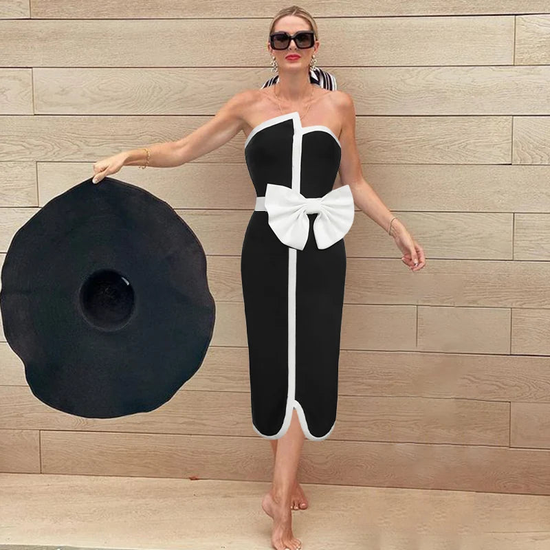 2024 New Off Shoulder Bow Tie One Piece Swimsuit Set Summer Swimwear Women Beachwear Luxury Bathing Suit