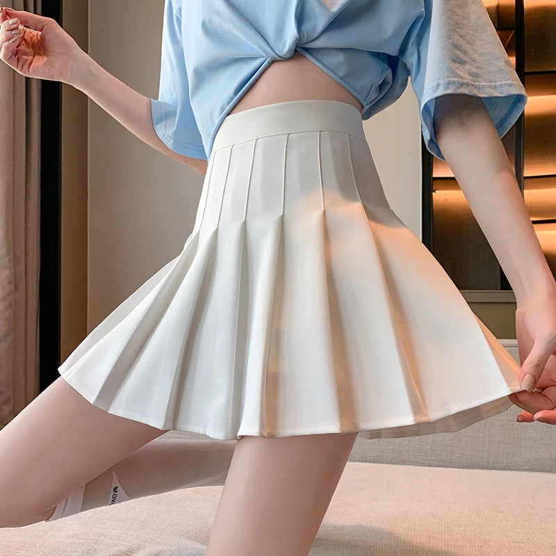 White Women Pleated Skirts Summer High Waist Zipper Girls Dancing JK Mini Skirts Black Fashion Student A Line Faldas 2024