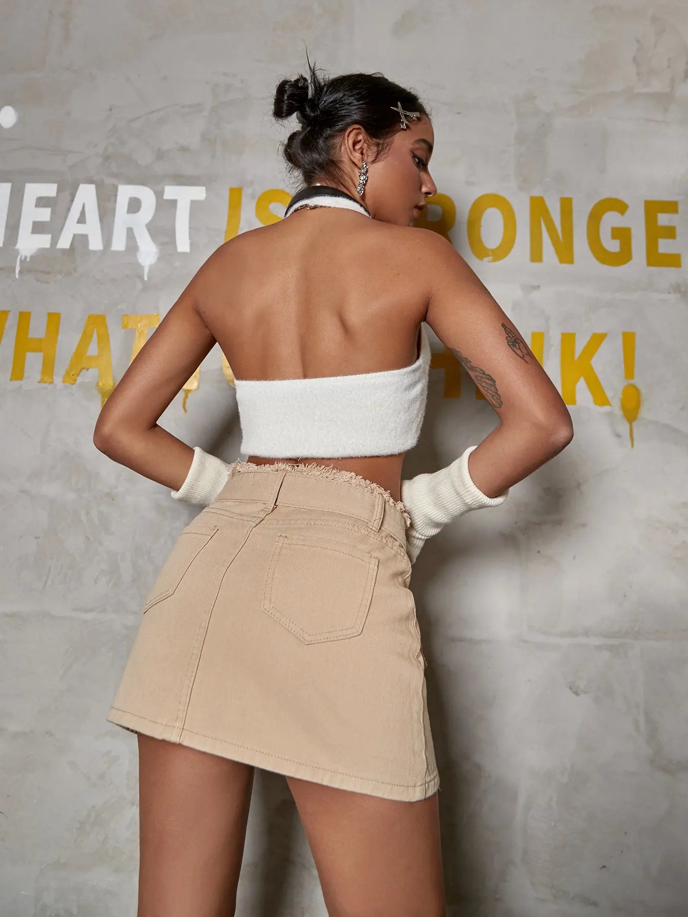 2023 Women Fashion Low Rise Denim Skirt Belted Raw Detail Slant Pocket Cargo Skirt Retro Aesthetic A-Line Jean Skirt