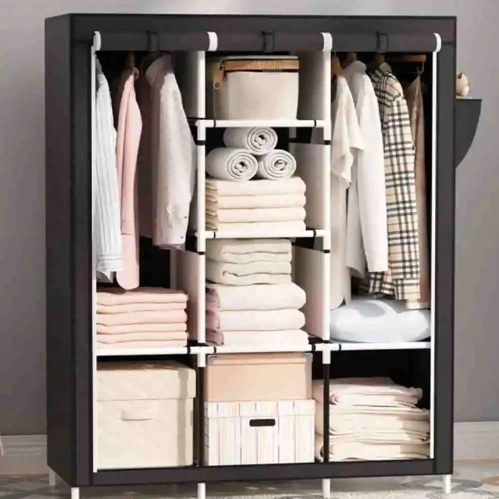 Portable Triple Closet with Fabric Cover, Large Freestanding Clothes Organizer for Bedroom and Living Room