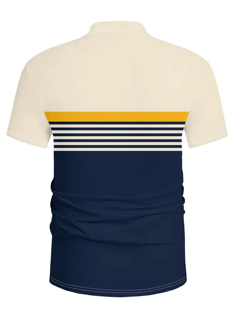 Men'S Casual Short Sleeve Polo Shirt with 3D Horse Print Striped Color Block Design Sporty Style Collared Golf Shirt for Summer