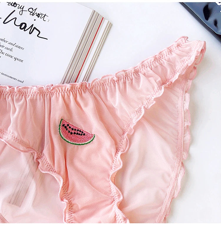 S-XXL Women Sexy Panties Lace Underpants Low-waist Panties Fruit Embroidery Perspective Briefs Female Hot Underwear Lingerie