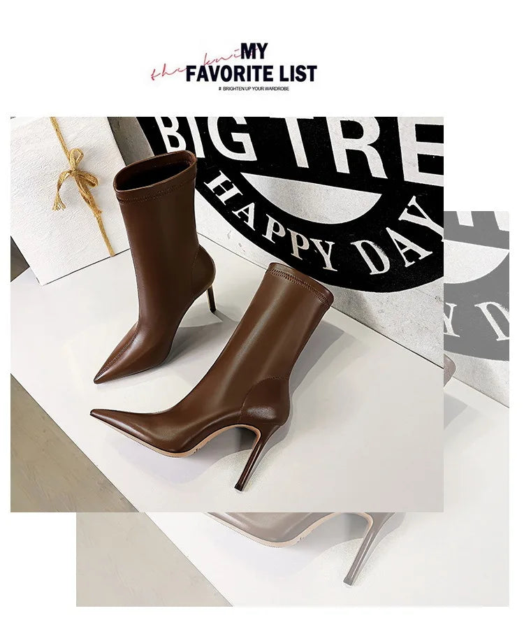 BIGTREE Shoes Leather Boots Women Ankle Boots Autumn Winter Boots Women High Heels Short Boots Ladies Booties Chaussures Femme