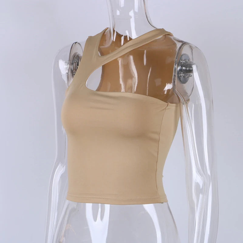 Cut Out Sexy Crop Off Shoulder Solid 2025 Skinny Sport Short Tops Women Tank Irregular Summer Tube Tops