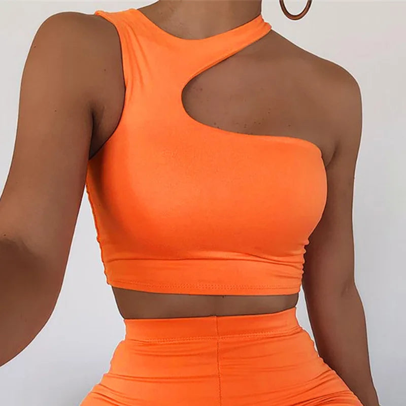Cut Out Sexy Crop Off Shoulder Solid 2025 Skinny Sport Short Tops Women Tank Irregular Summer Tube Tops
