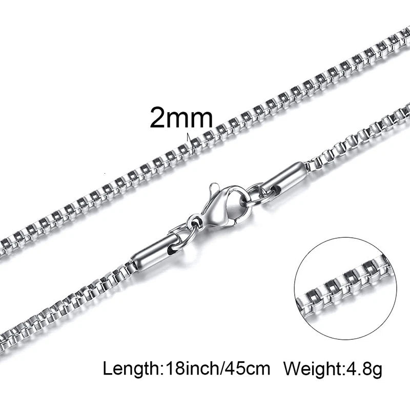 Mens Thin Box Chain Necklace,1/2/3MM Stainless Steel Chain Link Collars Gifts,Male Jewelry,18 to 24 Inch
