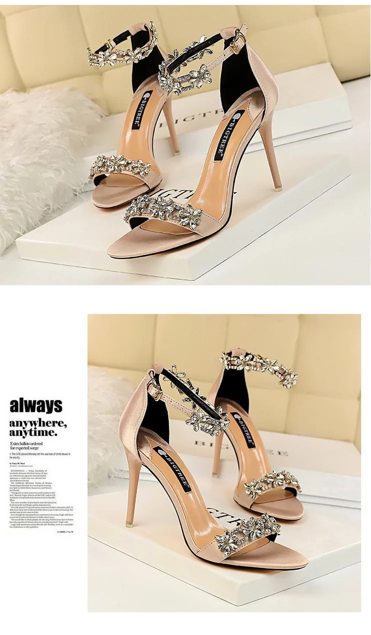 BIGTREE Shoes Open Toe Rhinestones Sandals Women 2025 New Designer Sexy High Heels Sandals Female Shoes Summer Heeled Sandals
