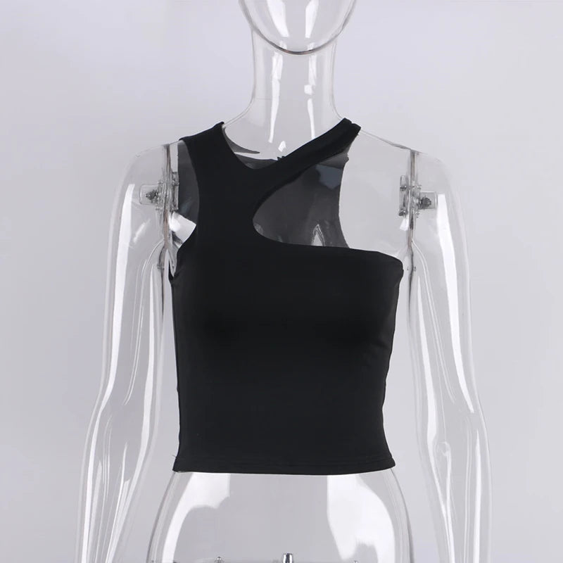Cut Out Sexy Crop Off Shoulder Solid 2025 Skinny Sport Short Tops Women Tank Irregular Summer Tube Tops