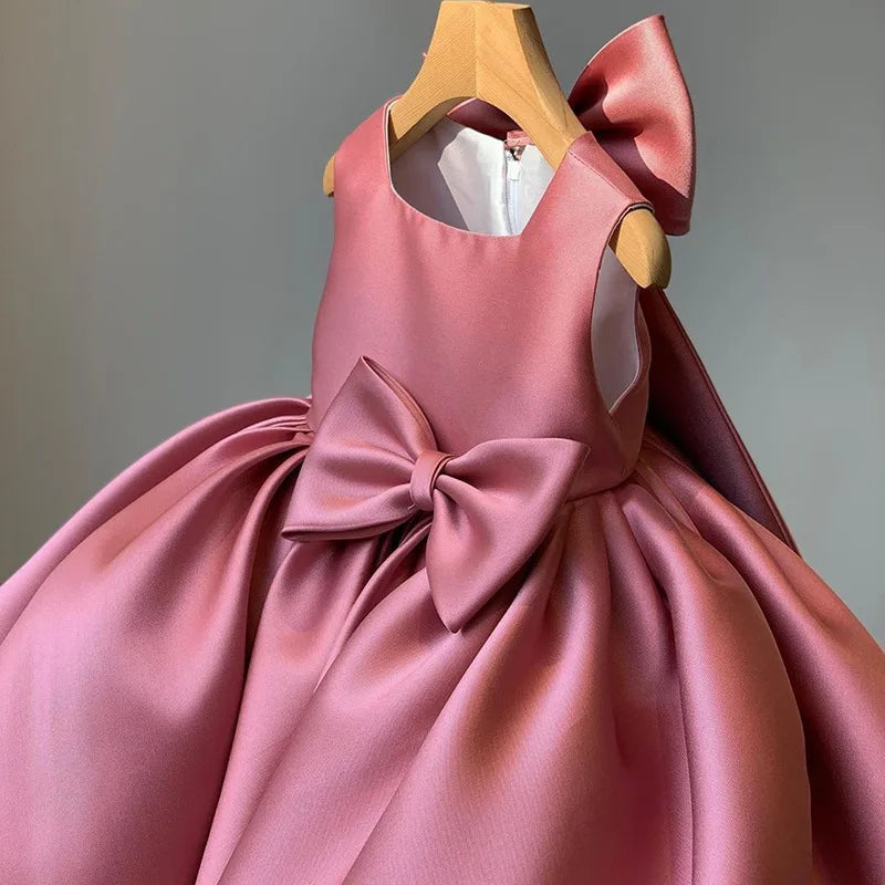 Big Bow Princess Sweet Kids Tutu Toddler Birthday Party Newborn Christening Children Baptism Baby Girls Clothes Summer Dresses