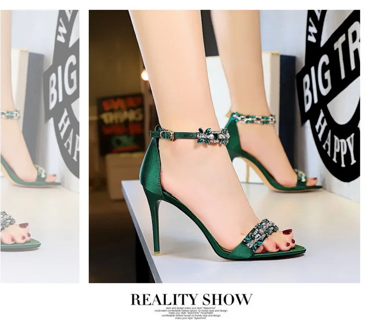 BIGTREE Shoes Open Toe Rhinestones Sandals Women 2025 New Designer Sexy High Heels Sandals Female Shoes Summer Heeled Sandals