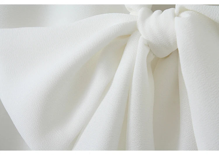 2025 Elegant Chiffon Bodysuit Women Lantern Long Sleeve Bow Tie Neck Office Work Lady Tops and Blouses Female Formal Body Shirt