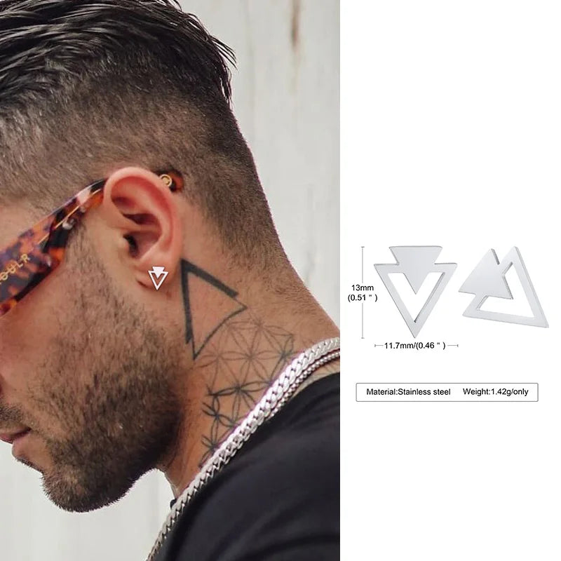 Men Stud Earring,Triangle Pierced Crystal Zircon Stud Earrings,Stainless Steel Tiny Minimalist Studs for Mens Women Jewelry