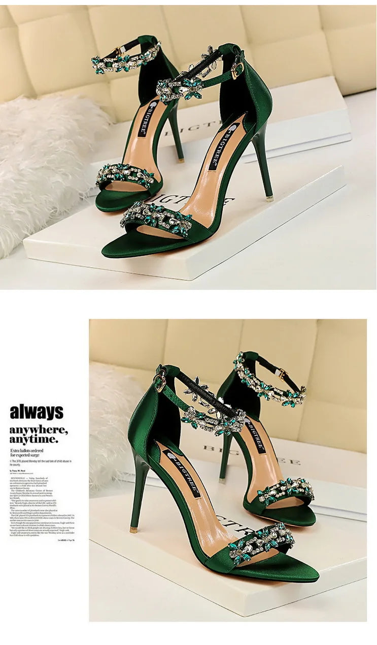 BIGTREE Shoes Open Toe Rhinestones Sandals Women 2025 New Designer Sexy High Heels Sandals Female Shoes Summer Heeled Sandals