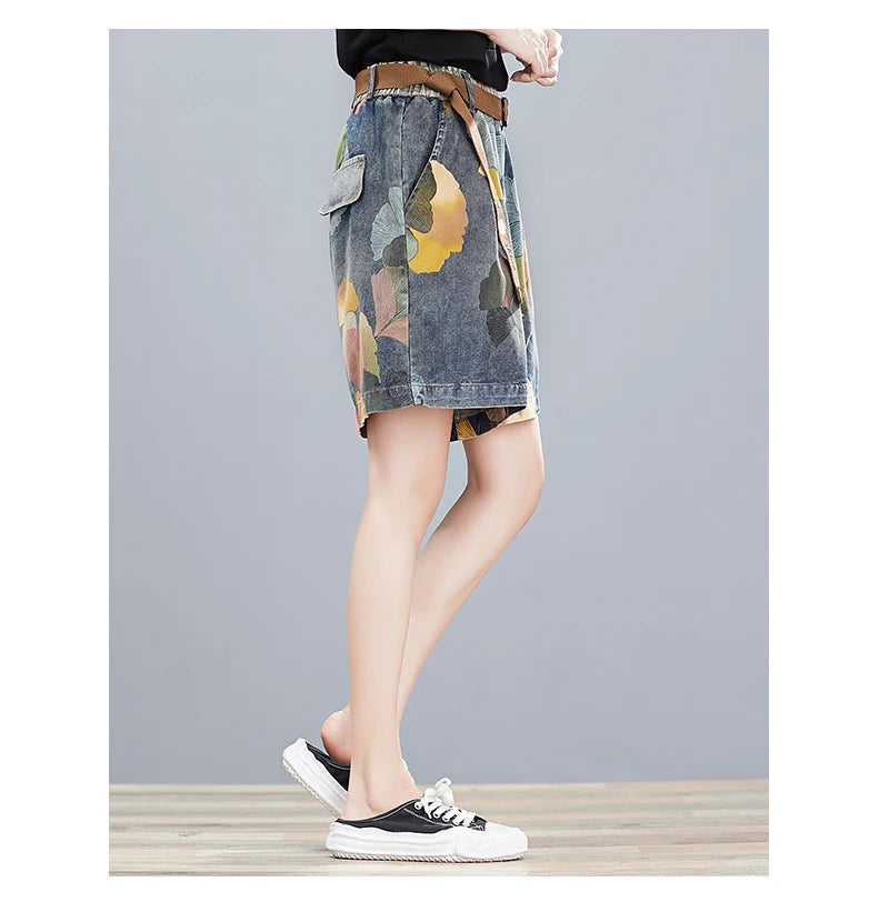 Oversized Jean Shorts Denim for Women Knee Length Jeans High Waisted Summer Korean Woman Ladies Womens Wide Leg Short Jean Femme