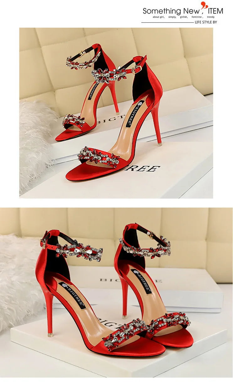 BIGTREE Shoes Open Toe Rhinestones Sandals Women 2025 New Designer Sexy High Heels Sandals Female Shoes Summer Heeled Sandals