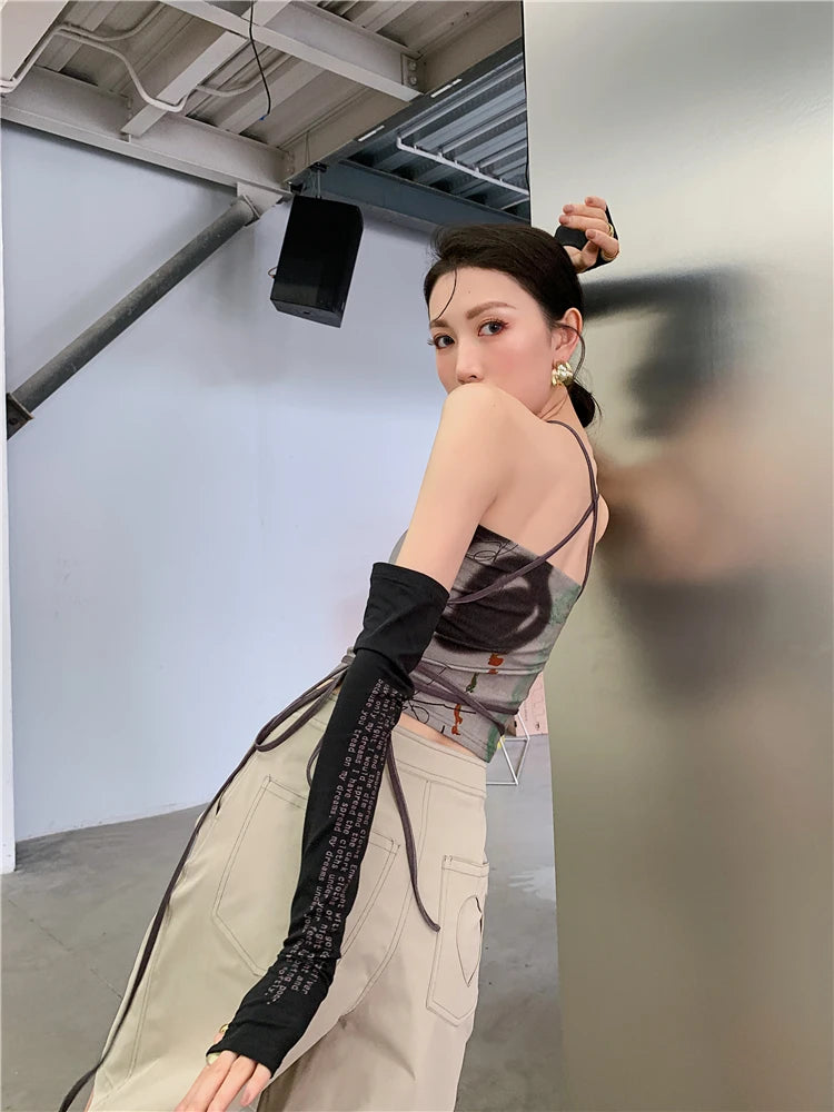 CHEERART Bandage Halter Neck Top Bodycon Backless Strapless Corset Top Women Summer 2021 Print Brown Tube Top Korean Fashion