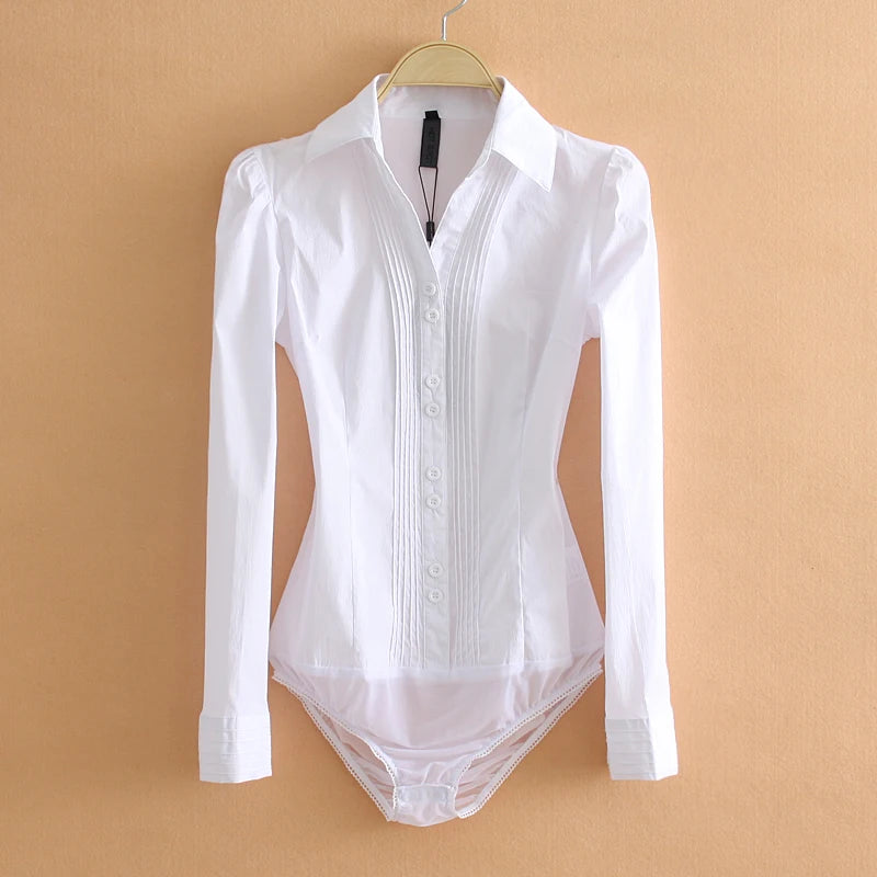 Elegant Bodysuits Female Fashion 2024 Long Sleeve Body Shirts Women Formal Office Lady White Blouses Work Rompers Clothes Outfit