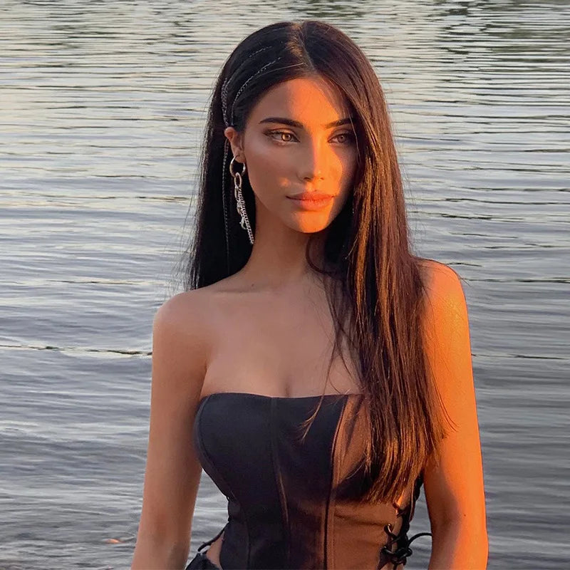 Off Shoulder Strapless Lace Up Sexy Bustier Corset Crop Tops for Women Black Sleeveless Vest Top Cropped Feminino