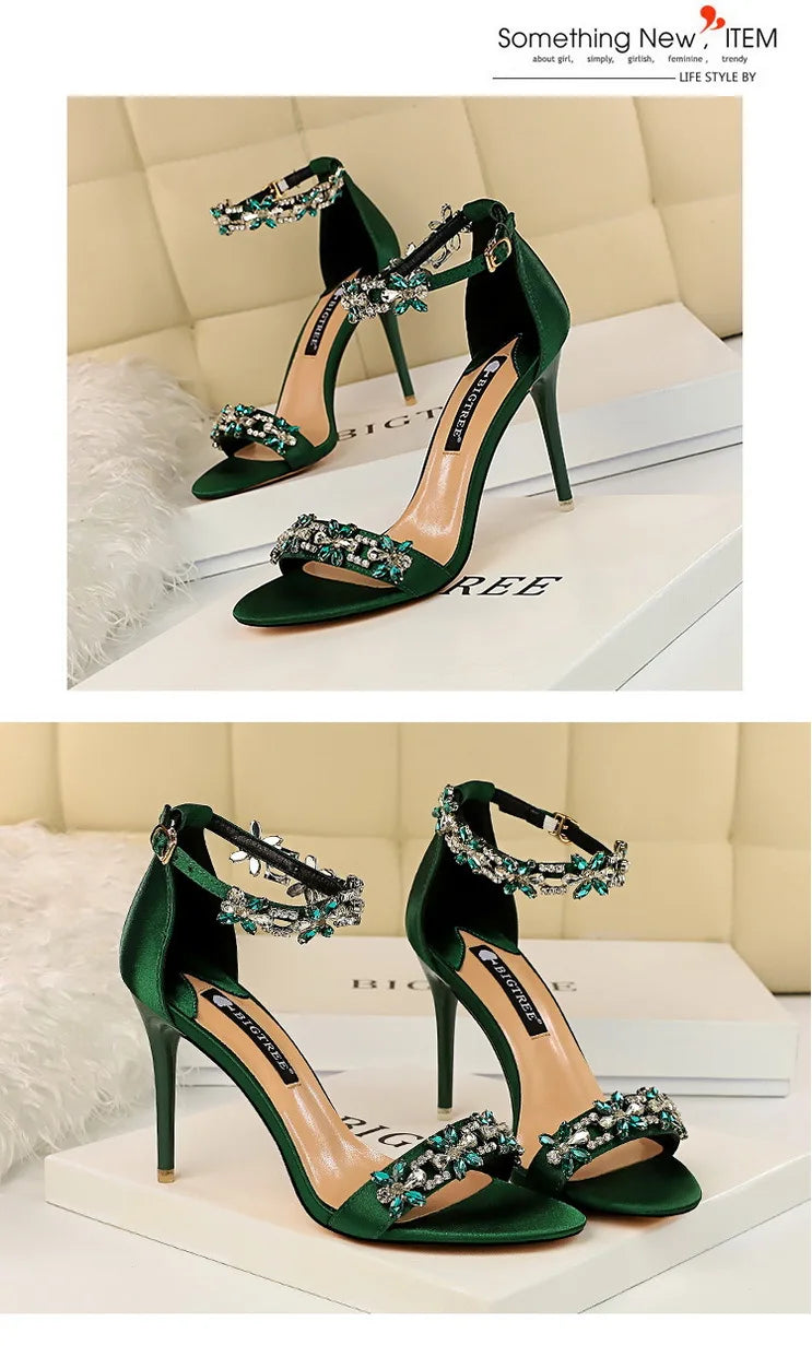 BIGTREE Shoes Open Toe Rhinestones Sandals Women 2025 New Designer Sexy High Heels Sandals Female Shoes Summer Heeled Sandals