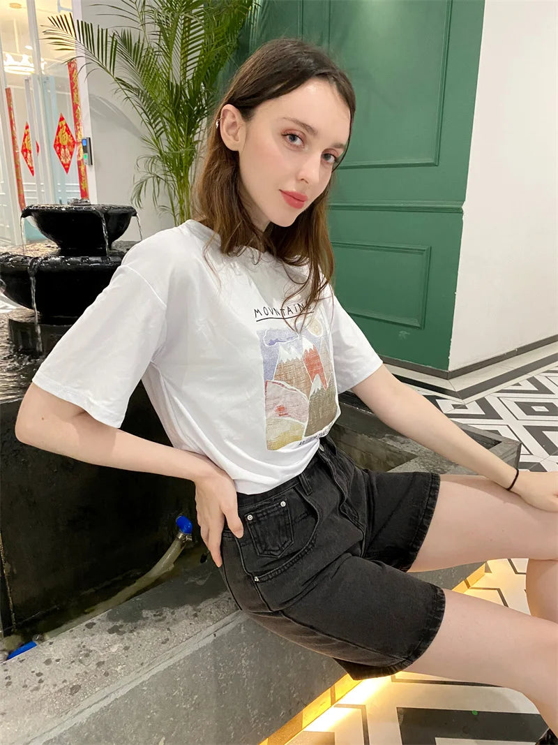 2025 Summer Women's High Waist Denim Shorts Casual Loose Ladies Plus Size Streetwear Fashion Button Wide Leg Short Jeans Female