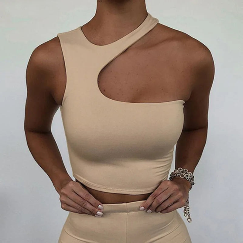 Cut Out Sexy Crop Off Shoulder Solid 2025 Skinny Sport Short Tops Women Tank Irregular Summer Tube Tops