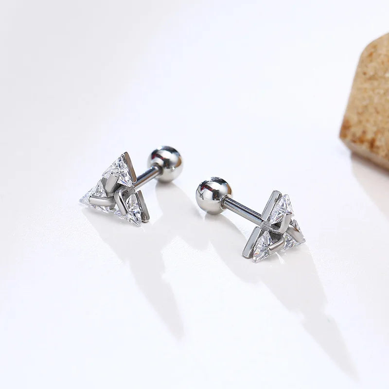 Men Stud Earring,Triangle Pierced Crystal Zircon Stud Earrings,Stainless Steel Tiny Minimalist Studs for Mens Women Jewelry
