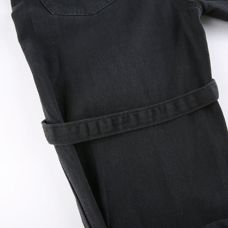E-girl Gothic Black Cargo Pants Capri Women Low Waist Jeans Long Trousers Y2K Grunge Vintage Hip Hop Punk Harajuku Streetwear