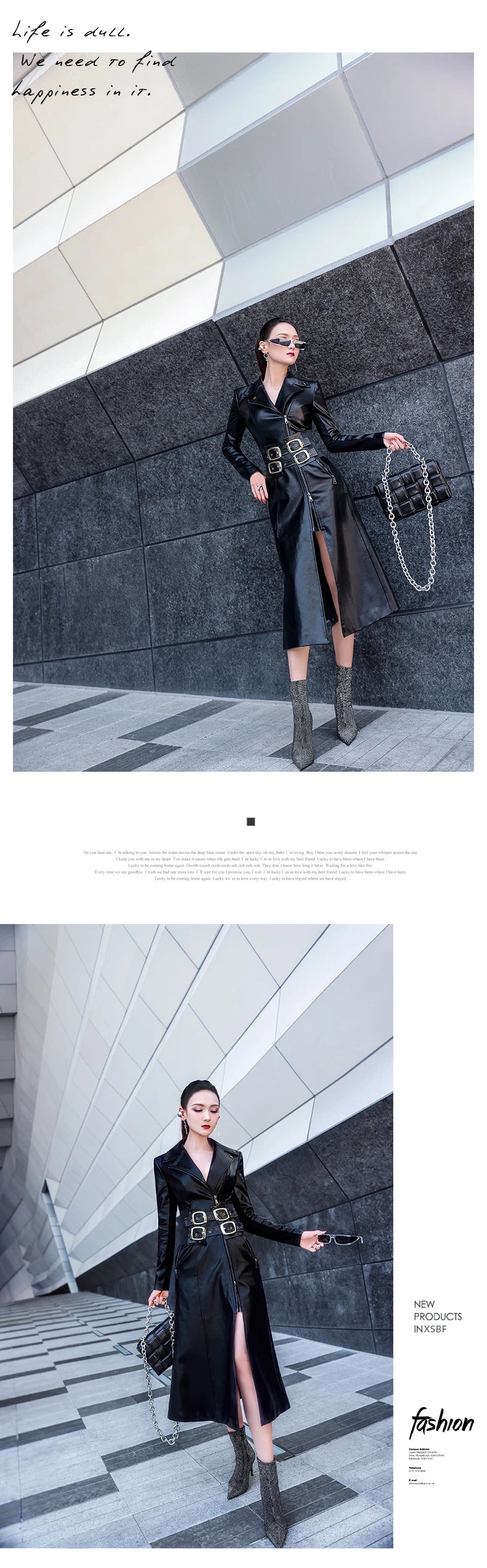 Lautaro Spring black maxi leather dress women long sleeve zipper corset Long tight dress Faux Leather dresses for women 2022