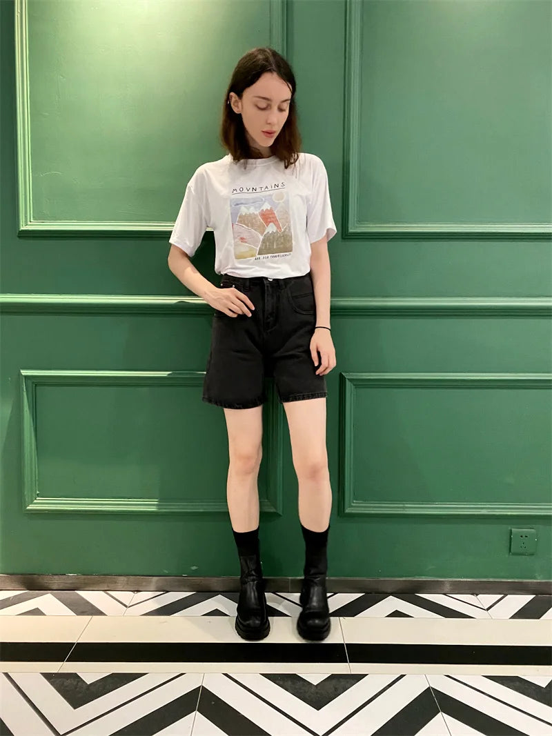 2025 Summer Women's High Waist Denim Shorts Casual Loose Ladies Plus Size Streetwear Fashion Button Wide Leg Short Jeans Female