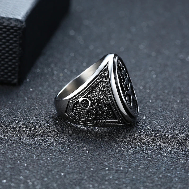 Vnox Sigil of Lucifer Devil Seal of Satan Stamp Ring for Men Casting Stainless Steel Punk Signet Ring Band